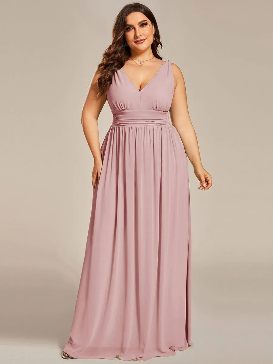 Plus Size Sleeveless V-Neck Chiffon Semi Formal Maxi Dress