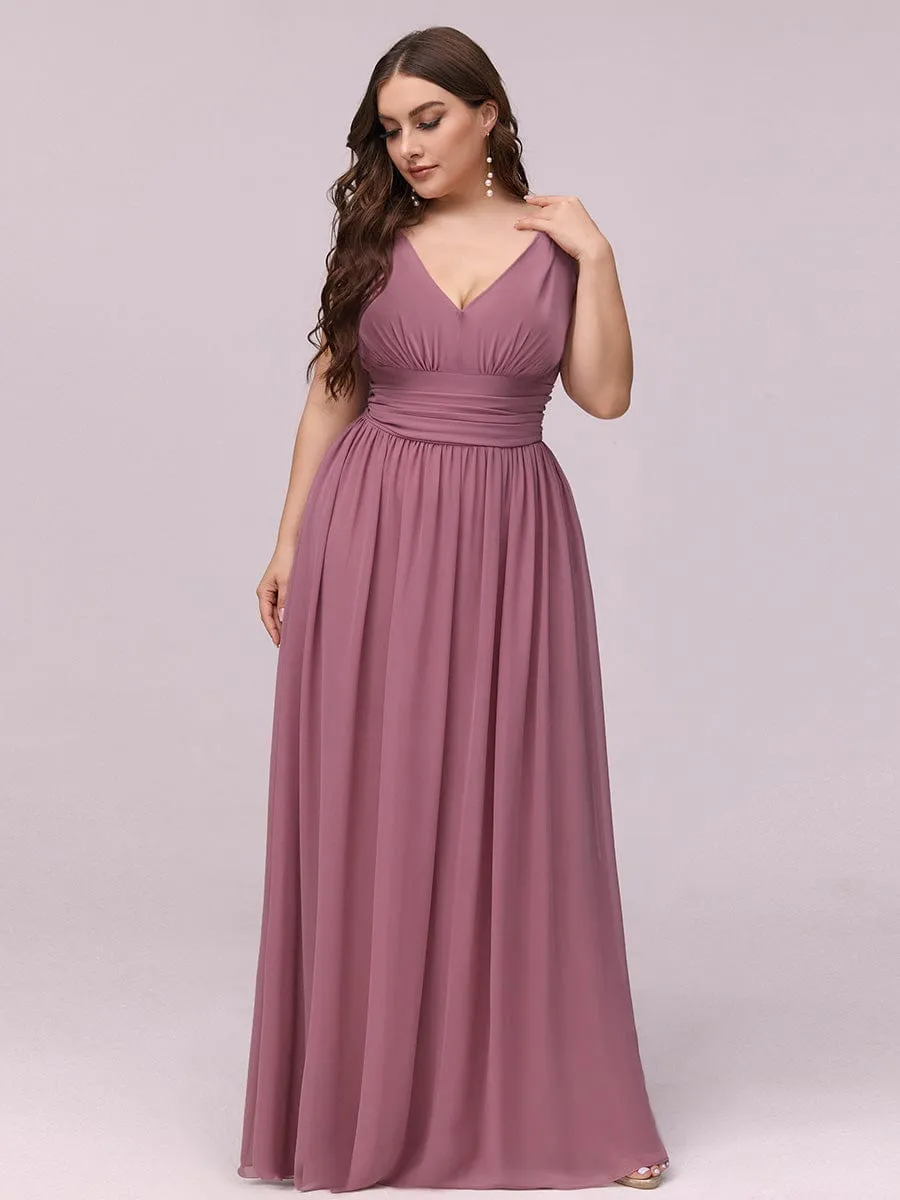 Plus Size Sleeveless V-Neck Chiffon Semi Formal Maxi Dress