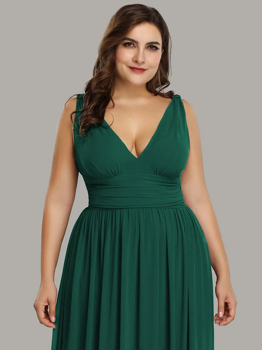 Plus Size Sleeveless V-Neck Chiffon Semi Formal Maxi Dress