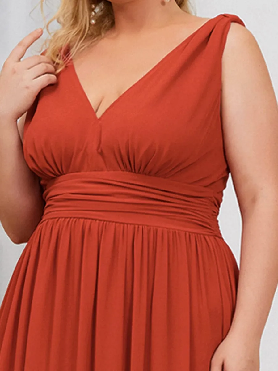 Plus Size Sleeveless V-Neck Chiffon Semi Formal Maxi Dress