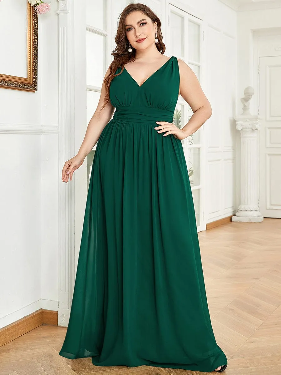 Plus Size Sleeveless V-Neck Chiffon Semi Formal Maxi Dress