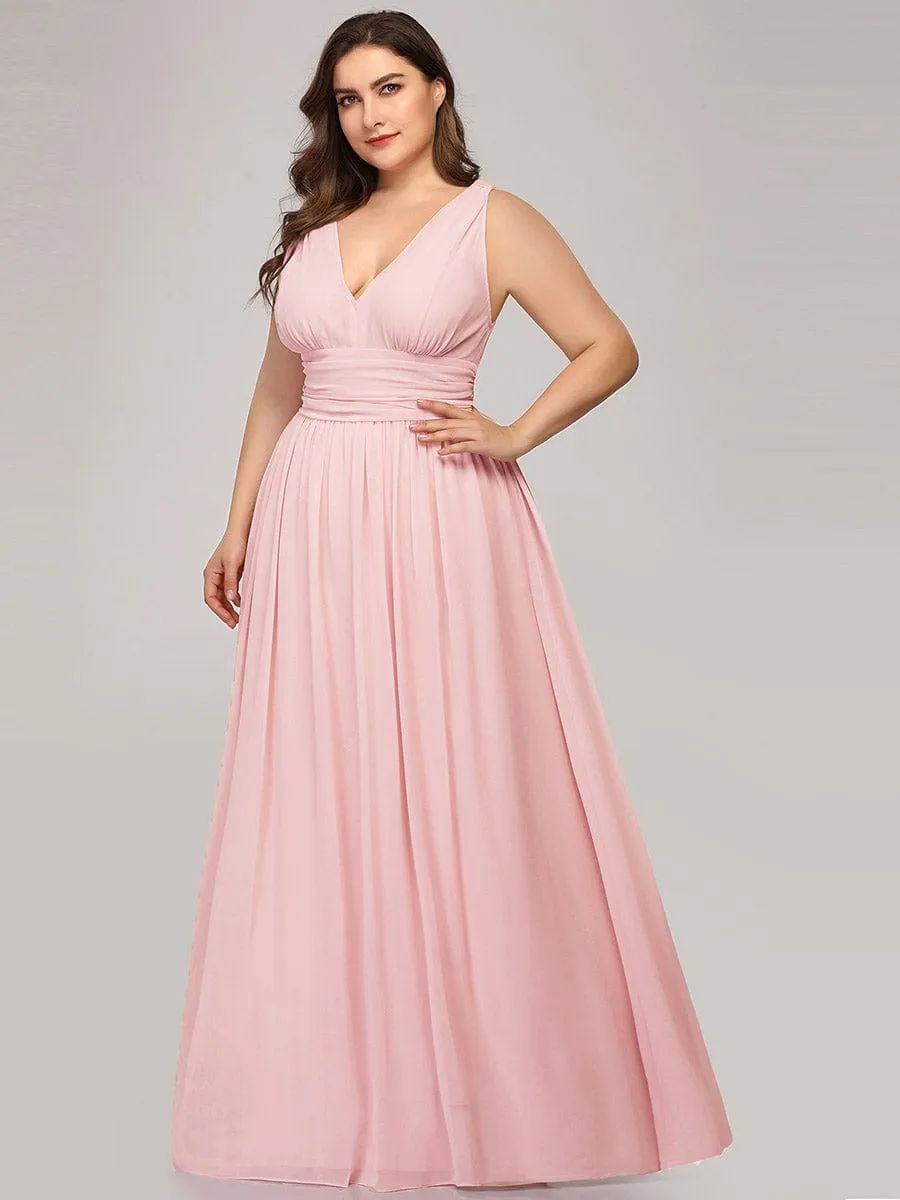 Plus Size Sleeveless V-Neck Chiffon Semi Formal Maxi Dress