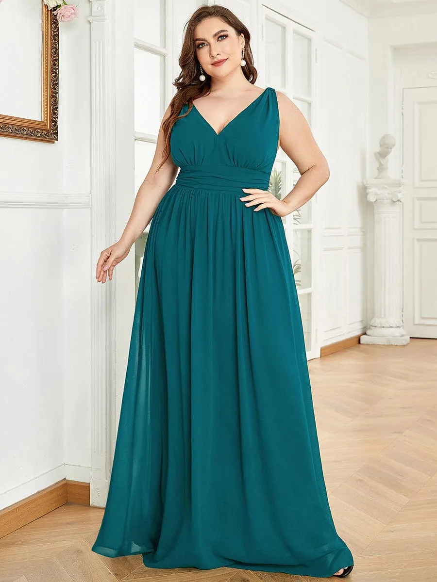 Plus Size Sleeveless V-Neck Chiffon Semi Formal Maxi Dress