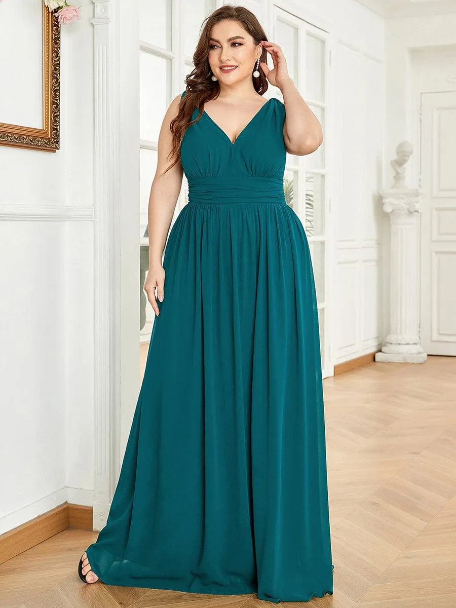 Plus Size Sleeveless V-Neck Chiffon Semi Formal Maxi Dress