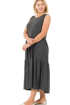 Plus Sleeveless Tiered Midi Dress