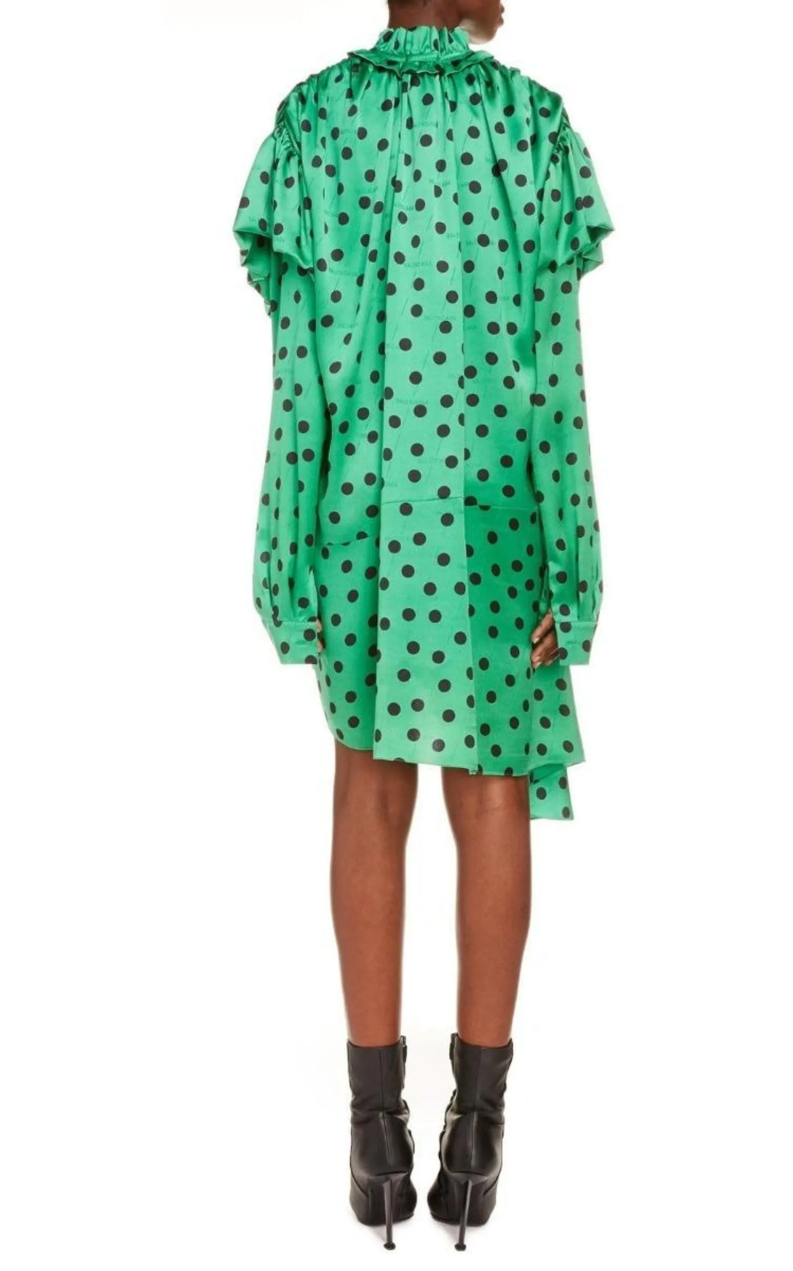 Polka Dot Print Long Sleeve Logo Jacquard Babydoll Dress