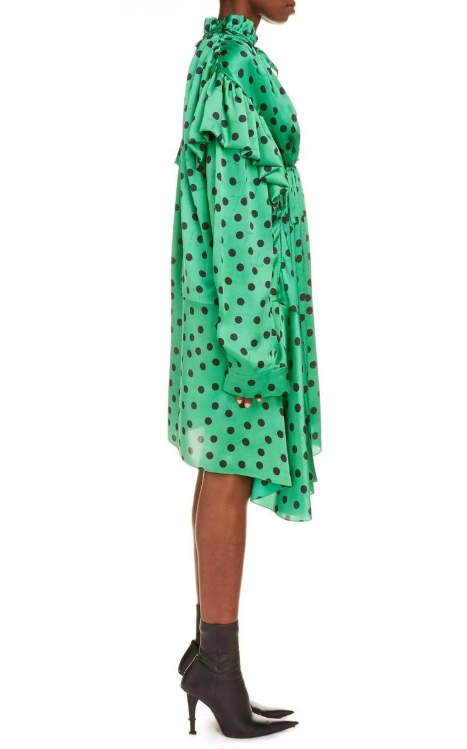 Polka Dot Print Long Sleeve Logo Jacquard Babydoll Dress