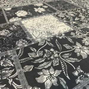 Premium Black Block Floral Muslin Fabric