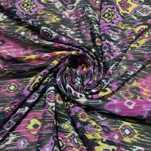 Premium Pink Black Ikkat Print Chiffon Fabric