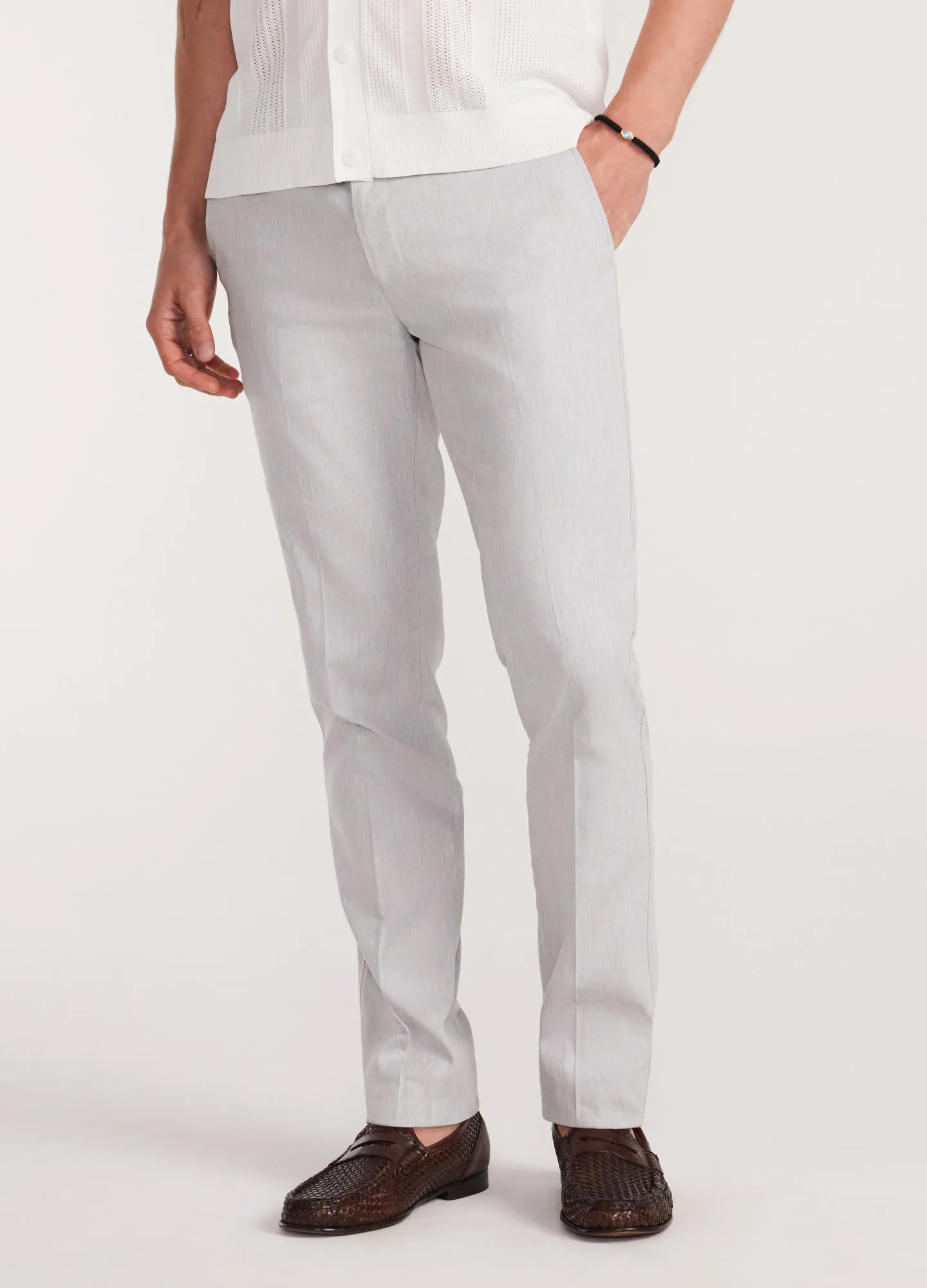 Stretch Linen Cotton Pants Silver