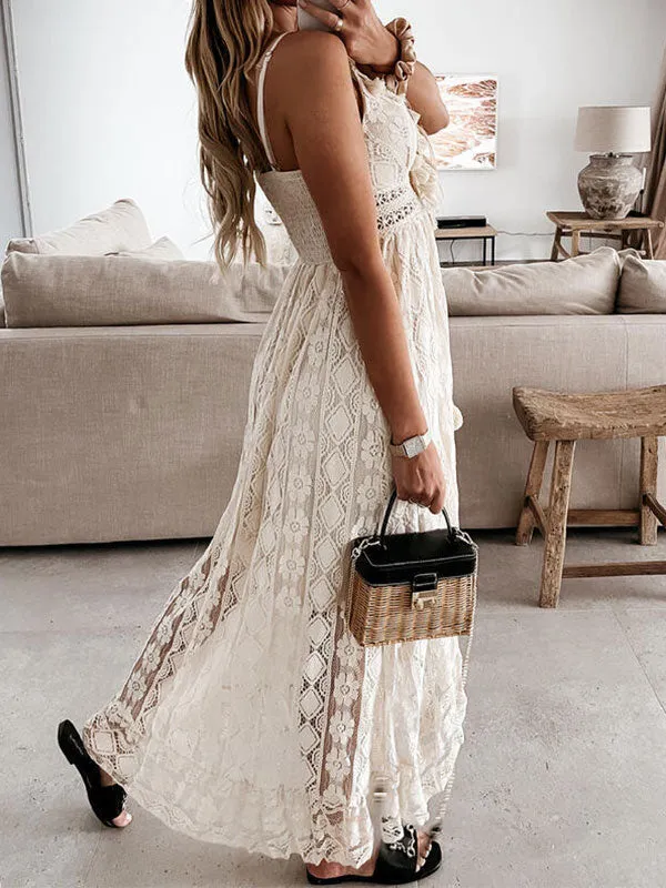 V Neck Boho Trendy Ruffle Flowy Midi Dress