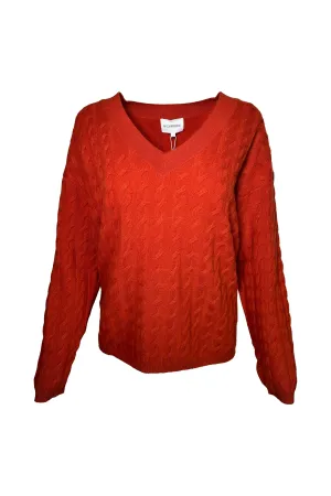 W. Cashmere Stetson Cable Knit V-Neck Pullover 24FHA0101R1 | Maple Red