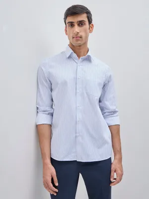 WES Formals Light Blue Striped Slim-Fit Shirt