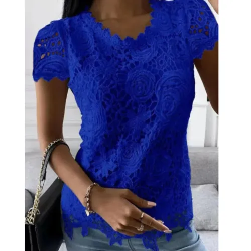 Womens Summer Short Sleeve Lace Top