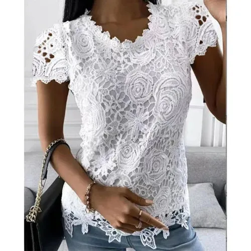 Womens Summer Short Sleeve Lace Top