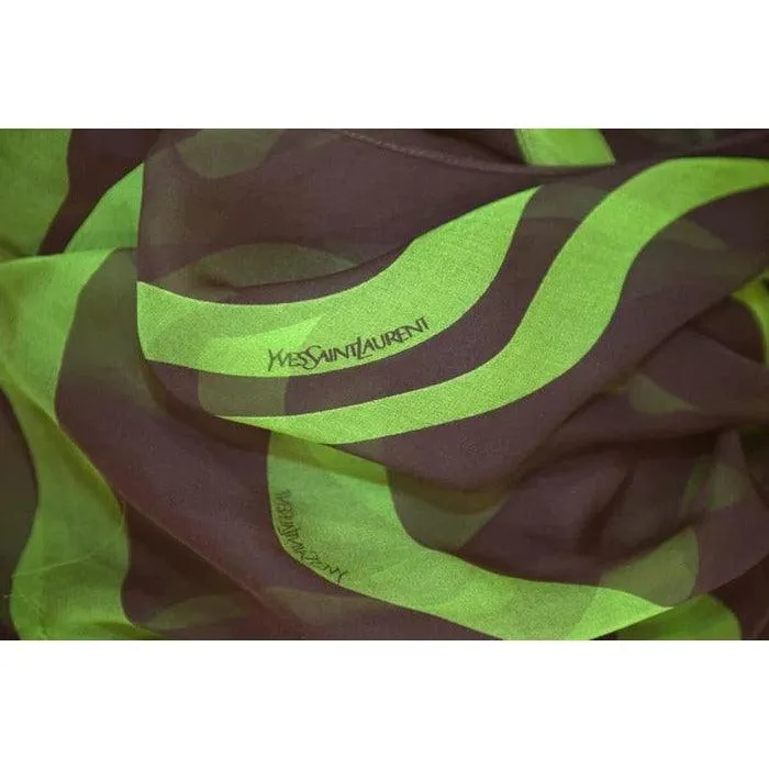 YVES SAINT LAURENT Black and Green Silk Chiffon Ruffle Trim Sash Skirt, 2004 | Size 40